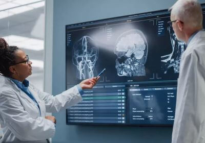 Neurosurgeon analyzing brain scan results in Tshwane/Polokwane.